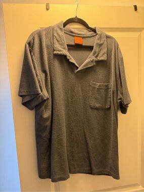 Rhythm Gray Terry Short-Sleeve Polo with Chest Pocket